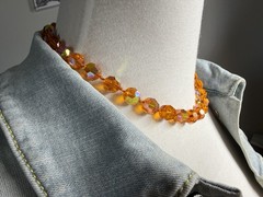 HATTIE CARNEGIE Signed Orange AB UV GLOW Glass Bead Necklace VTG 17.75” 41g HTF
