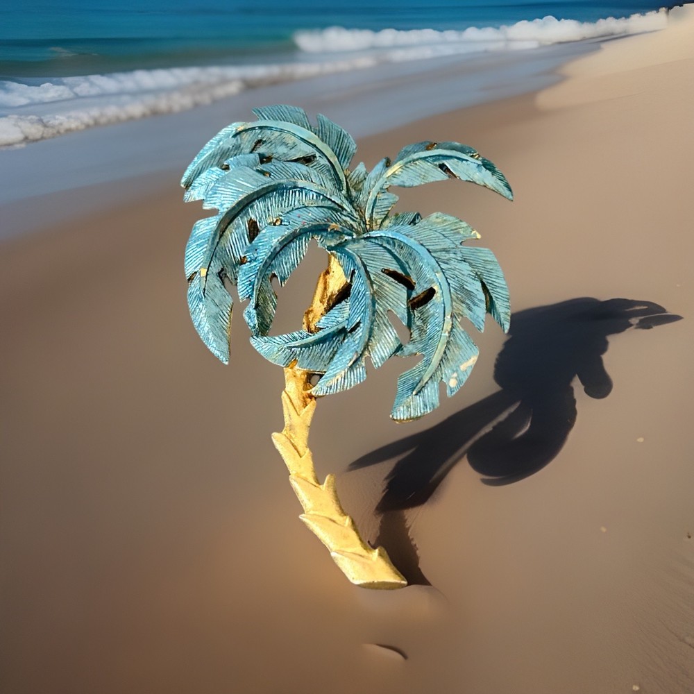 Golden & Aqua Palm Tree Brooch LB3 Beach Tropical