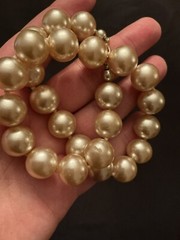 Vintage Large Golden Faux Pearl Knotted Choker Necklace 15.5” Long
