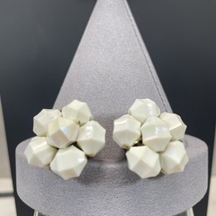West Germany Lucite White Aurora Borealis Beads Necklace & Clip on Earrings