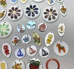 60+ Vtg. Guilloche Enamel Charm -Assorted shapes, colors ,designs-flowers more
