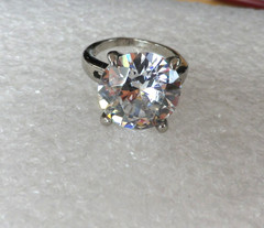 Vintage Silver Tone Statement Cocktail Ring Massive Prong Set Crystal Size 8.5
