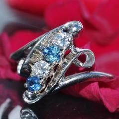 14k white gold ring 0.23ct natural, treated sapphire diamond sz 4 antique 2.4g