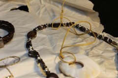 Stone leather shell vintage jewelry lot some designers too one leather sterling