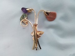 NATURAL STONE ATLANTISITE PURPLE AMETHYST PEACH MOONSTONE CABOCHON BROOCH FLORAL