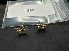 1.06g Vintage Sterling Silver 925 Butterfly Earrings Blue Purple Sparkling M
