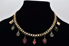 Glass Works Studios Anna Koplik Charm Necklace Collar Casino Cards Signed BinBN