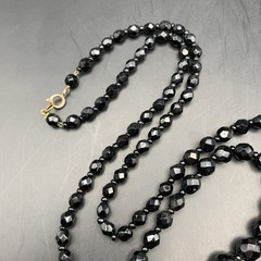 Long Black Glass Bead Necklace Graduated 36 In Shiny Faceted Look Beaded Vintage