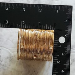 Wide Cuff Multi Strand Wire Bracelet With Rhinestone Gold Tone Embellished