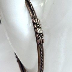 Antique Victorian Era Child’s Bangle Braided Floral Bracelet Inset Rhinestones