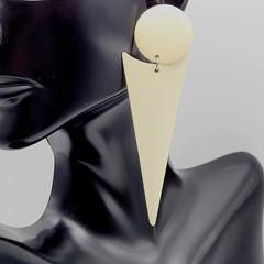 Minimalist Geometric Long Drop Dangle Metal and Cream Enamel Vtg 1980s Earrings