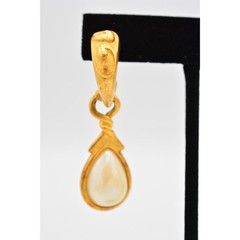 Vintage Dangle Earrings Pearl Teardrop Cabochon Hoop Brushed Gold 1980s BinAG