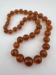 Old Chinese Natural Honey Cognac Amber 9mm-15mm Bead Knotted Necklace 18″ -30.9g