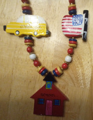 Vintage Teachers Necklace Schoolbus Apple Pencil School House American Flag 24″