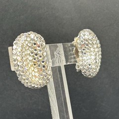 Vintage 80s 90s Rhinestone Clip On Earrings Silver Tone Clear Pave NOS