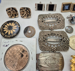 Misc. Jewelry Cufflinks, Buckles, Adv. Pins, Tokens, Earrings, Etc.