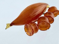 Vintage Russian Amber Factory Lily Of The Valley Carved Baltic Amber Pin Brooch