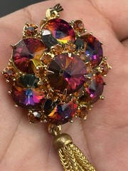 Vintage Edlee Watermelon Rivoli Gold Tone Dangle Pendant