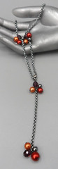 Vintage Y-Drop Tassel Station Necklace Faux Pearl Front Clasp Rolo Chain 21″ EUC