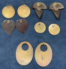 Vintage Brass Tone Statement Earrings Jewelry Lot 5 PR Pierced Black Green LG