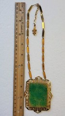 Vintage HUGE Vendome Faux Jade Asian inspired Pendant Necklace ~East Collection
