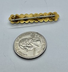 Antique Victorian Enamel Black Bar inset Seed Pearl Center Mourning Brooch