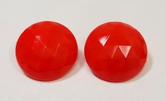 Vintage Orange Faceted Plastic Button Hong Kong Clip Earrings