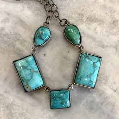 VTG Southwest Turquoise Necklace Sterling Silver Old Pawn Victorian 925 18” WOW