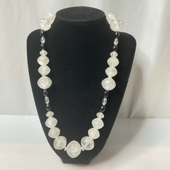 Vintage Lucite Bubble Bead Necklace Clear Black Acrylic 20” Barrel Clasp