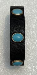 Vintage Juicy Couture Black Faux Leather Band Bracelet Blue Stones Brass 7”