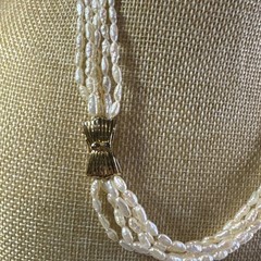 Vintage Genuine Fresh Water Rice Pearls Multi-strand Necklace 17”