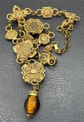 Vtg Jose & Maria Barrera Byzantine Revival Rhinestone Drop Pendant Necklace 25”