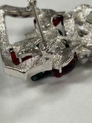 RARE Signed ART DECO 89 Floral Basket Brooch Pin Rhinestone Resin UNWORN HTF