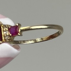 Vintage Sterling Silver 925 Gold Tone East West Red Baguette Crystal Ring Size 8