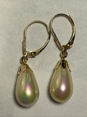 Earrings Pierced 14K Lever Back Majorca Broilette Fax Pearls Iridescent Unused
