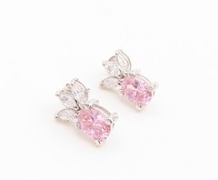 925 Sterling Silver Vintage Earrings Elegant Pink & White Topaz Stud EG14341