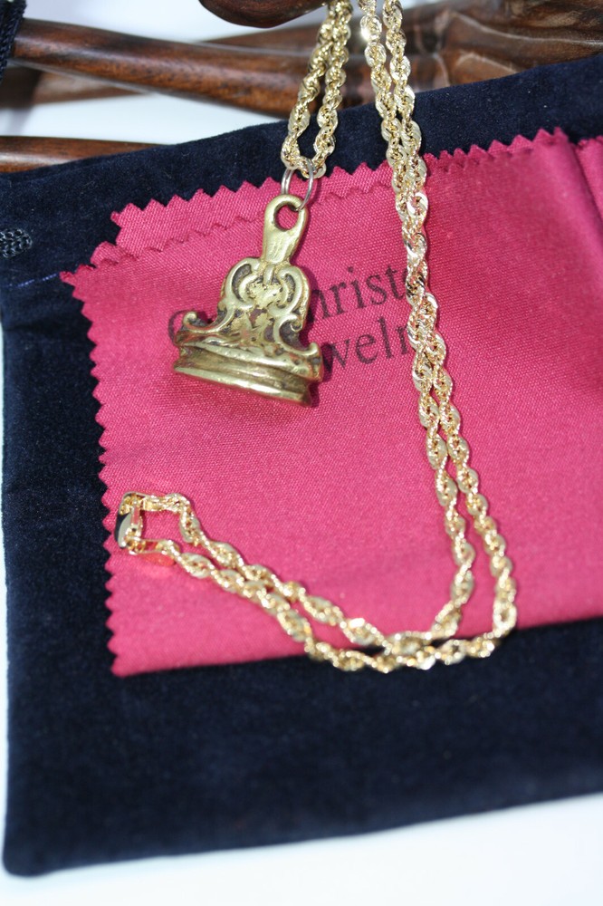 Victorian 1890’s Seal Pendant Initial HY Solid 10K Gold 2.5 MM Rope Necklace 18″