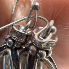 Vintage Sterling Silver Openwork Cage Lantern Dangle Earrings Rhinestone Accent
