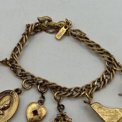 Vtg Monet Link Gold Tone Charm Bracelet Grand Piano Heart Wishing Well Tree ETC