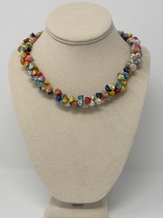 Vintage Dyed Rainbow Trochus Sea Shell Cluster Necklace Retro Souvenir Resort