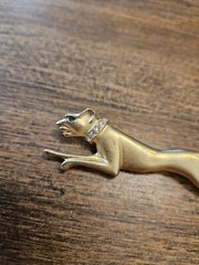 Vtg Jackie Collins Panther Green Jewel Eyes Cat Pin 3¾” Brushed Gold Tone Brooch