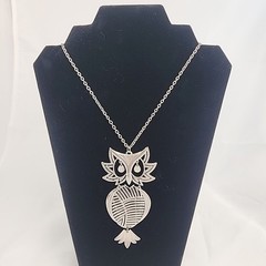 Vintage Necklace Large Articulated Owl Silver Tone Boho Statement Witchy Goth