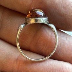 Sterling Silver 925 Vintage GOD Signed Baltic Amber Ring Sz 8 Modernist