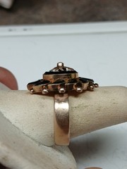 Victorian 14K Gold Black Onyx & Pearl Mourning Ring Size 6.25