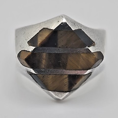 MUSEUM 1940s MEXICO CITY STERLING RING Victor Cortez VCD Modernist Tiger Eye 925