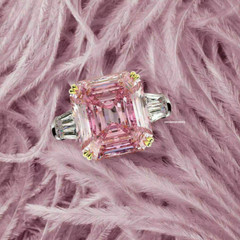 5.50 Ct Asscher Cut Elegant Natural Pink Sapphire & Diamond Ring 14K White Gold
