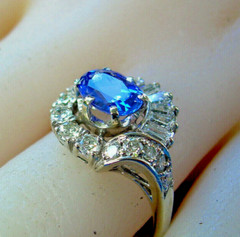 Original EARTH MINED TANZANITE DIAMOND DECO Engagement Ring Solitaire 14K GOLD 7