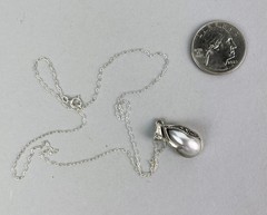 Vintage Pearl shape and Marcasite Sterling Silver Pendant Necklace 17.75 in