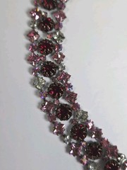 Vintage Attributed To Schreiner Pink Ruby Red Clear Crystal Triple Row Bracelet