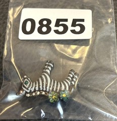 ANNA SUI Zebra Enamel Rhinestone Designer Couture Pendant Brooch Vintage 90’s